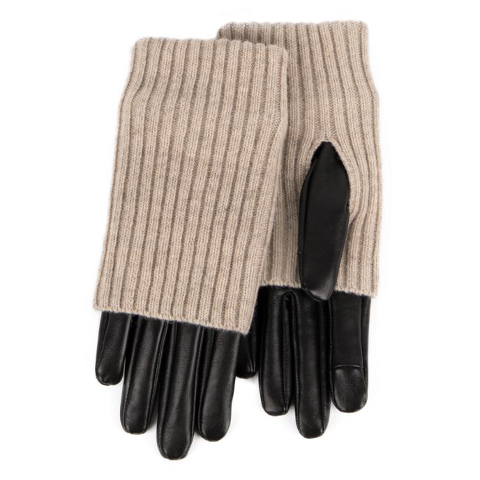 Isotoner® Ladies Smartouch™ Leather Glove With Overlay Knit Trim Black Extra Image 1